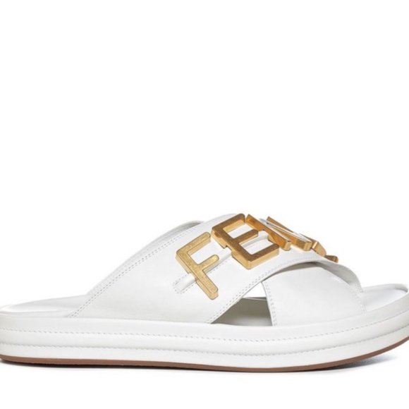 NIB $1150 Fendi graphy Platform Slide Sandal (Women) in White/Gold - size 37! - Picture 3 of 15